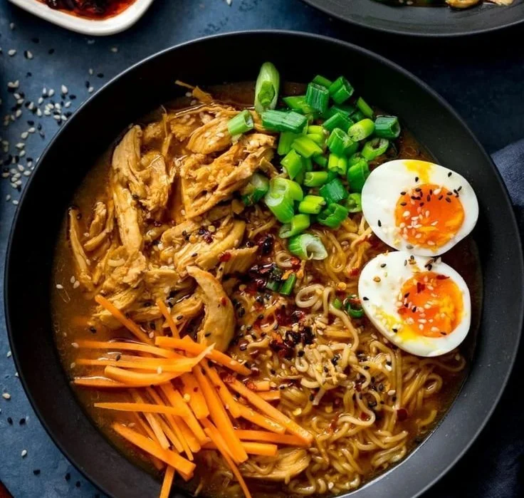 Delicious bowl of 20 Minute Chicken Ramen with fresh ingredients and broth.