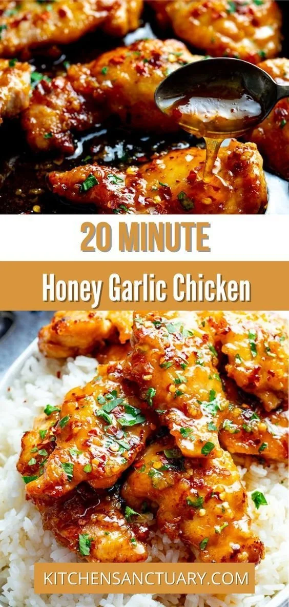 Plate of 20-minute honey garlic chicken with vegetables on the side