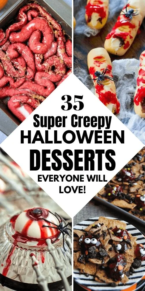 Spooky Halloween desserts presented on a festive table for a creepy party.