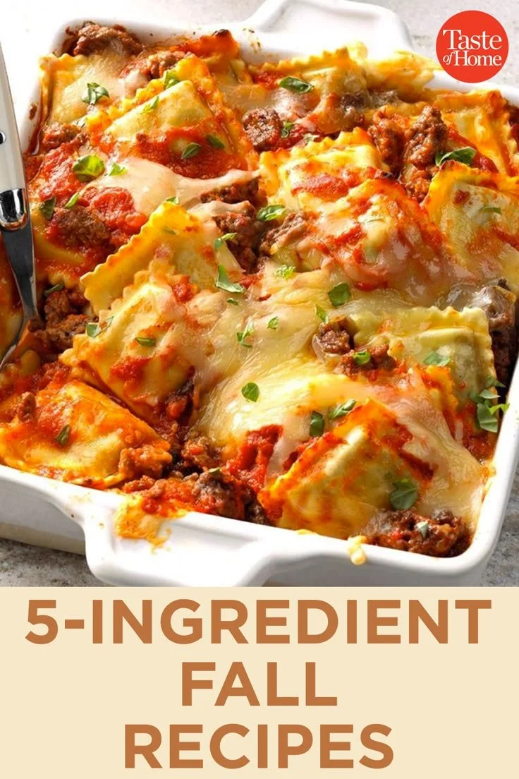 A variety of 5-ingredient fall recipes arranged on a wooden table, showcasing seasonal ingredients.