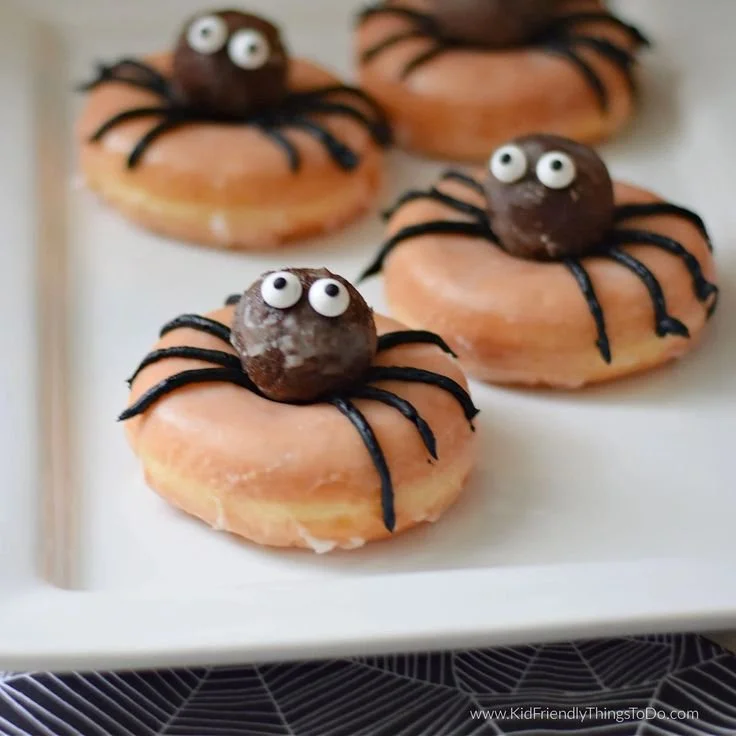 Adorable spider donuts decorated for Halloween