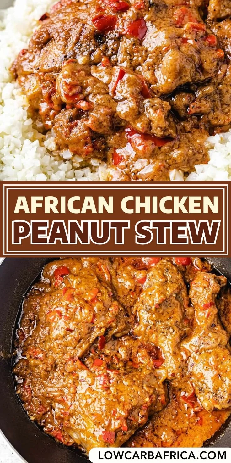Bowl of African Chicken Peanut Stew with vibrant vegetables and peanut sauce