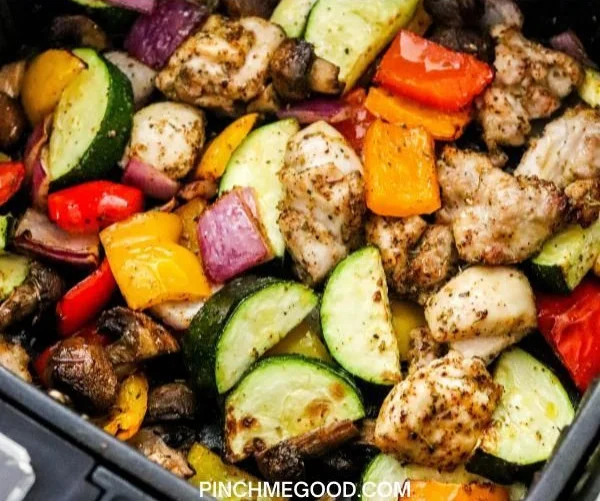 Delicious Air Fryer Chicken with a colorful mix of fresh vegetables