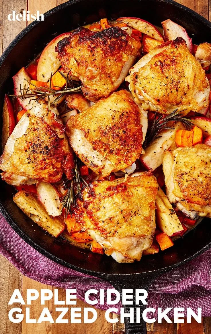Juicy Apple Cider Glazed Chicken served with seasonal vegetables