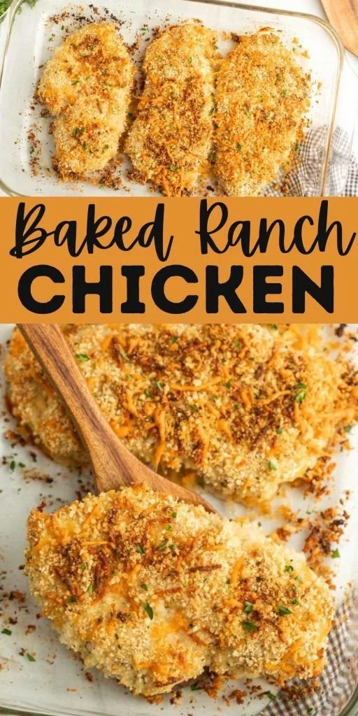 Baked Ranch Chicken garnished with herbs on a plate.