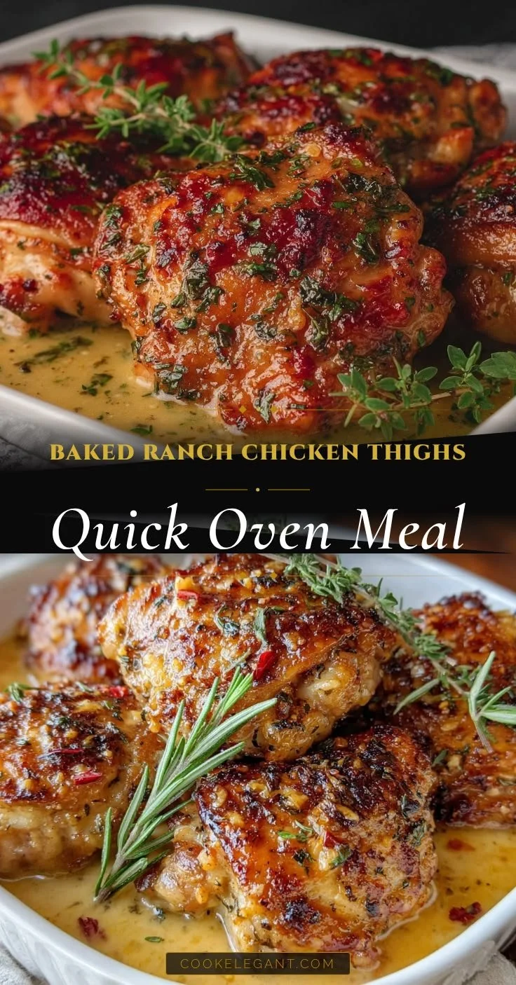 Baked ranch chicken thighs served on a plate with herbs and spices