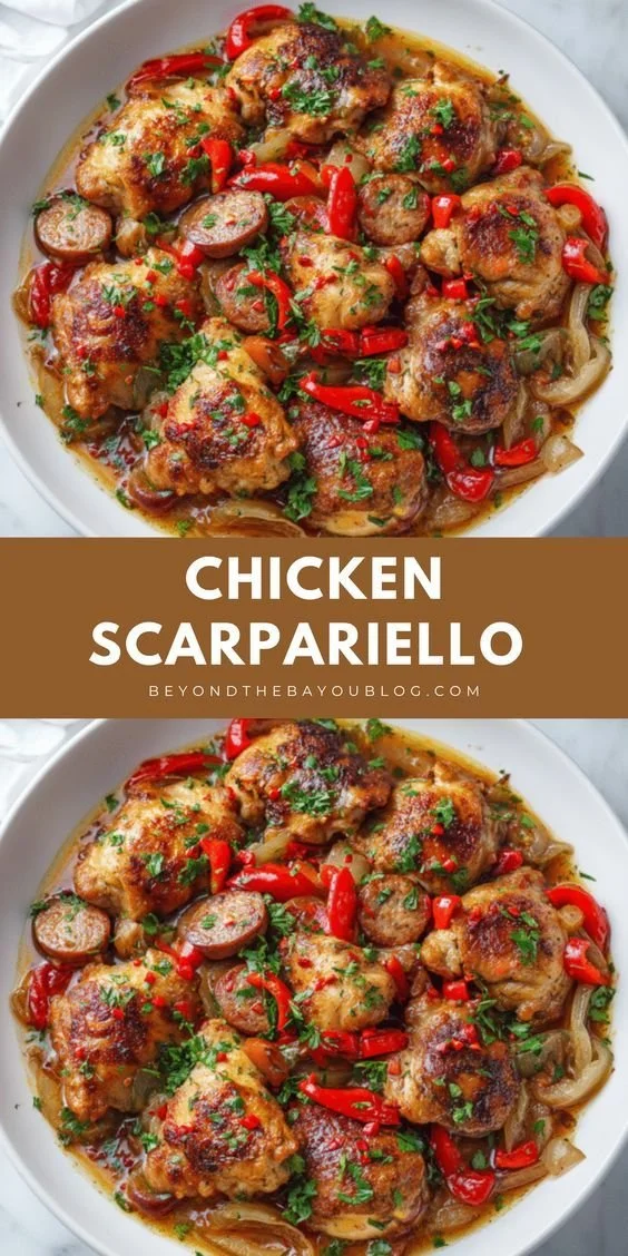 Delicious Chicken Scarpariello ready in 45 minutes with vibrant herbs and spices.
