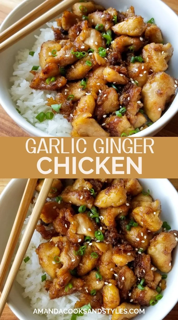 Delicious garlic ginger chicken dish served on a plate