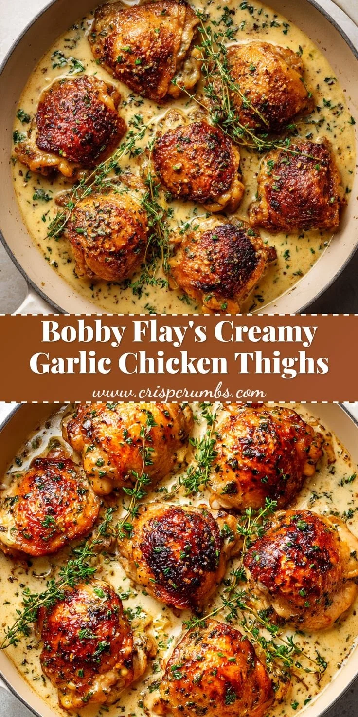 Bobby Flay's skillet chicken thighs served with creamy garlic sauce