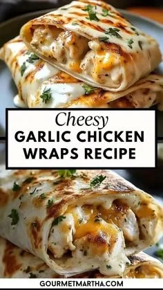Cheesy garlic chicken wraps filled with tender chicken and melted cheese