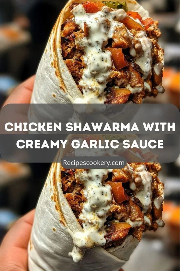 Delicious Chicken Shawarma wrap with creamy garlic sauce and fresh ingredients.