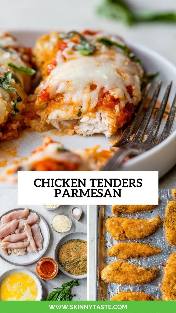 Delicious Chicken Tenders Parmesan served with a side of marinara sauce.