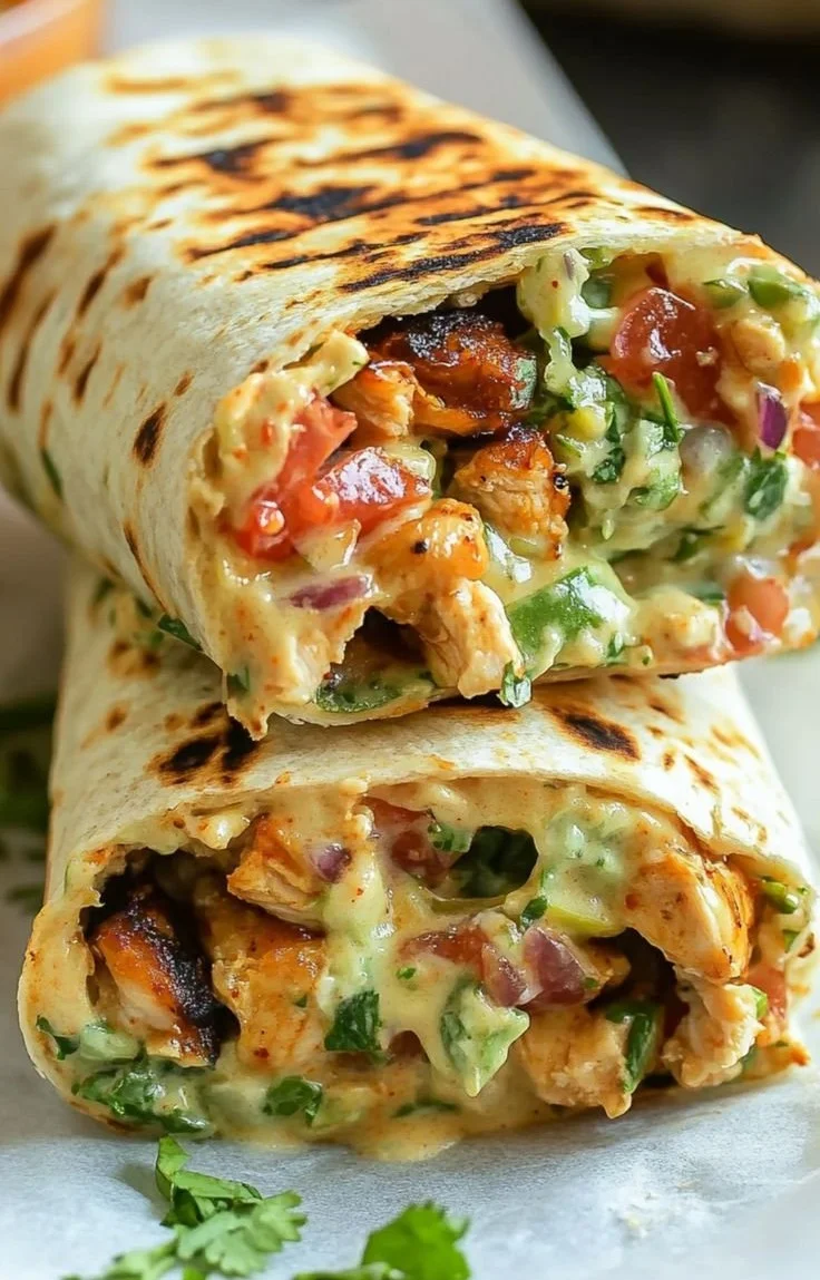 Delicious Chipotle Ranch Grilled Chicken Burrito loaded with fresh ingredients