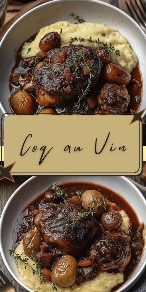 Classic Coq au Vin, French chicken cooked in red wine sauce
