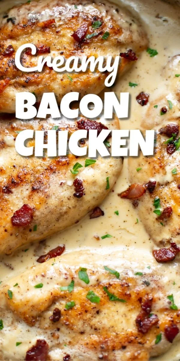 Creamy Bacon Chicken dish garnished and ready to serve