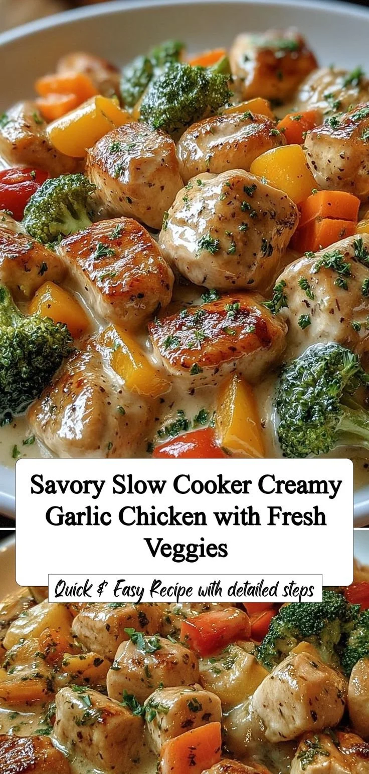 Creamy garlic chicken dish with fresh vegetables served on a plate
