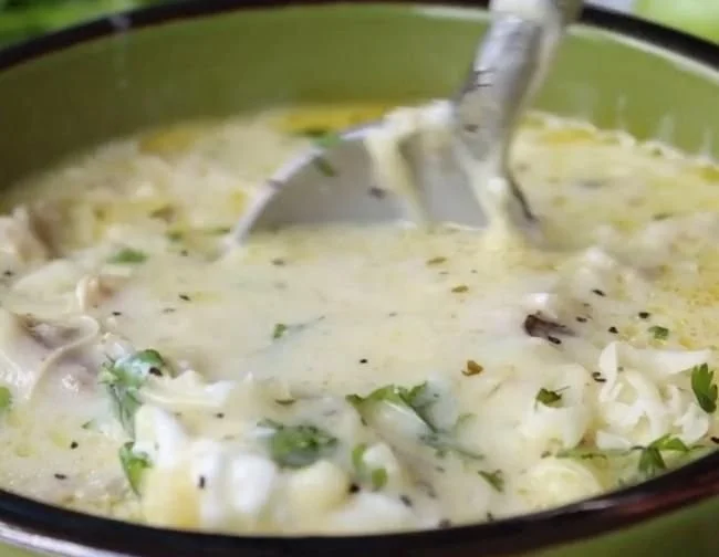Creamy green enchiladas chicken soup with fresh ingredients and spices