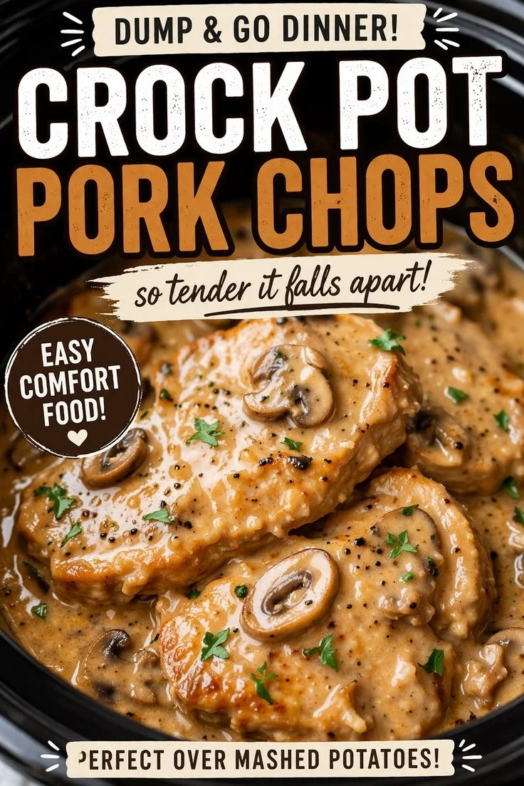 Creamy ranch crockpot pork chops cooked with three simple ingredients