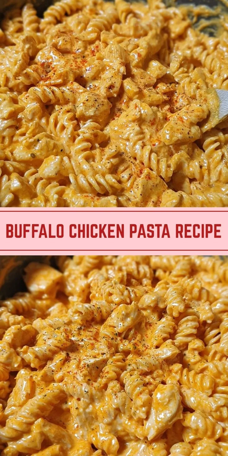 Creamy spicy buffalo chicken pasta in a bowl, garnished with parsley and cheese