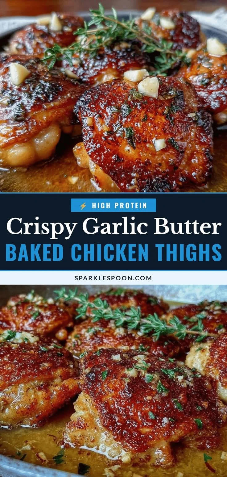 Crispy baked chicken thighs served with garlic butter sauce
