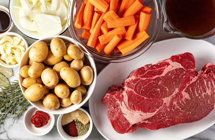 Delicious Crock Pot pot roast with vegetables ready to serve.