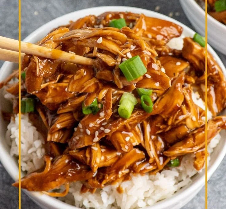Crock-Pot Teriyaki Chicken served with rice and vegetables
