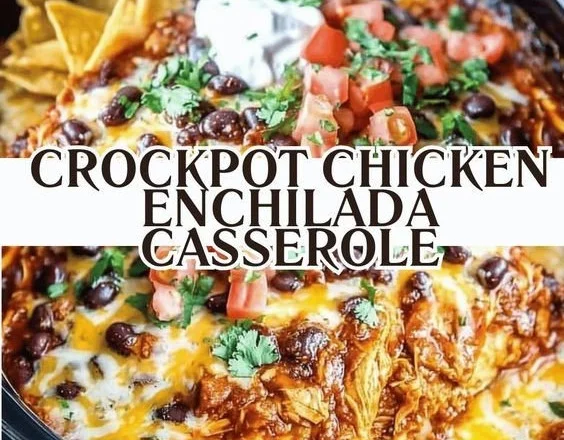 Crockpot Chicken Enchilada Casserole in a slow cooker
