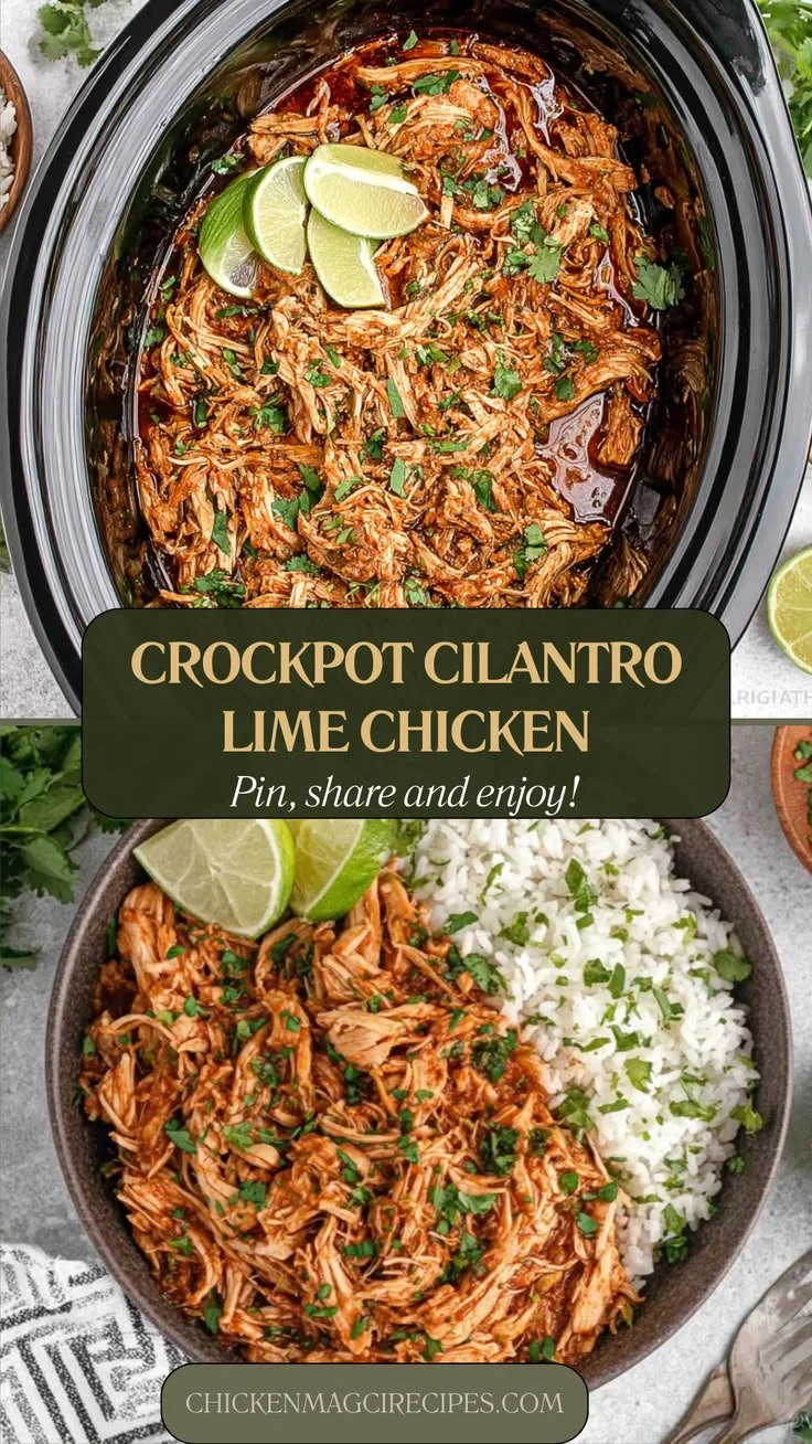 Crockpot cilantro lime chicken dish, fresh and zesty for easy meal prep.