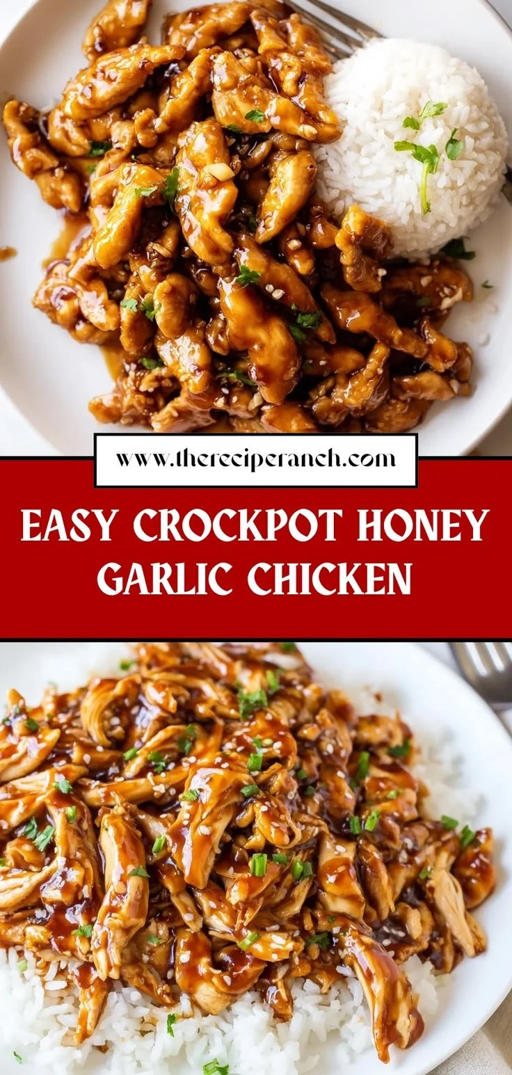 Crockpot Honey Garlic Chicken recipe with tender chicken and sweet garlic sauce