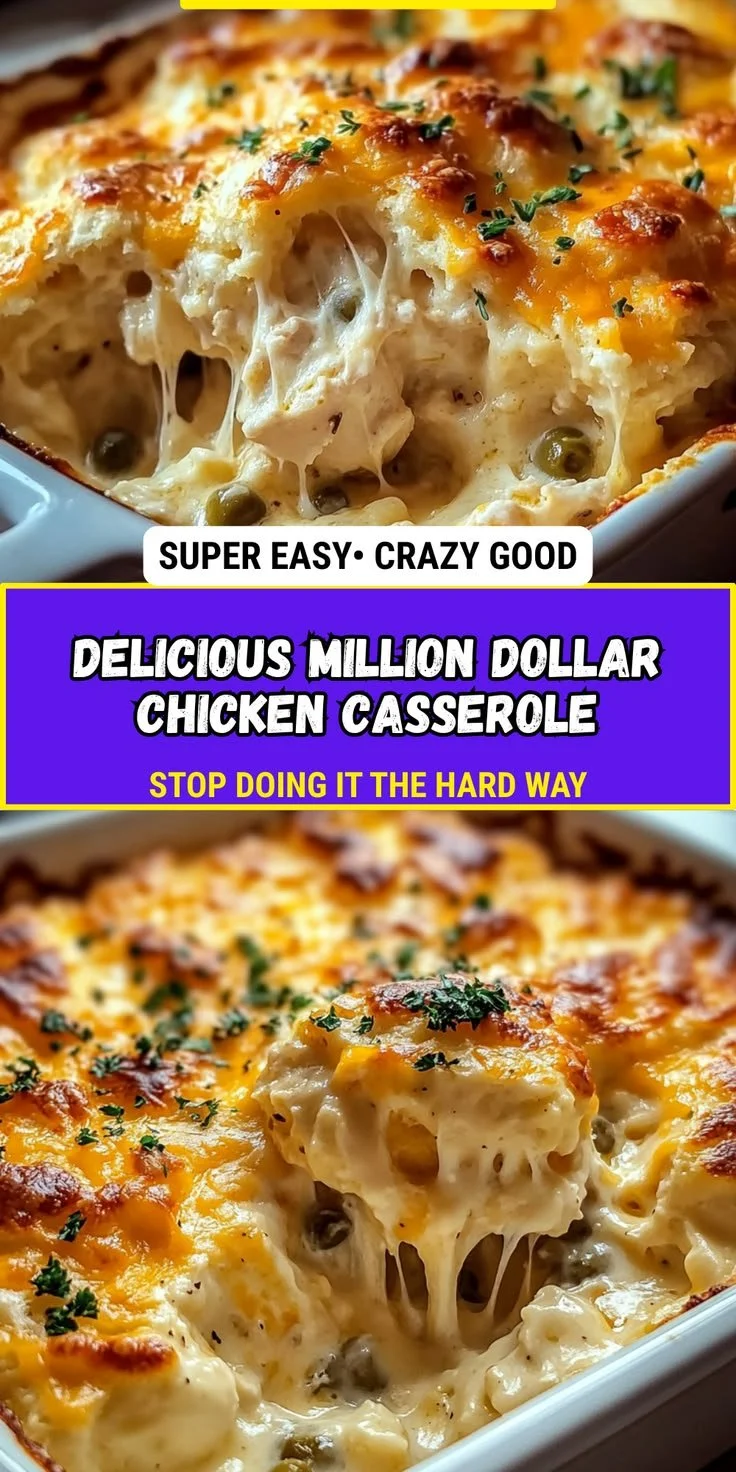 Delicious Million Dollar Chicken Casserole served in a baking dish