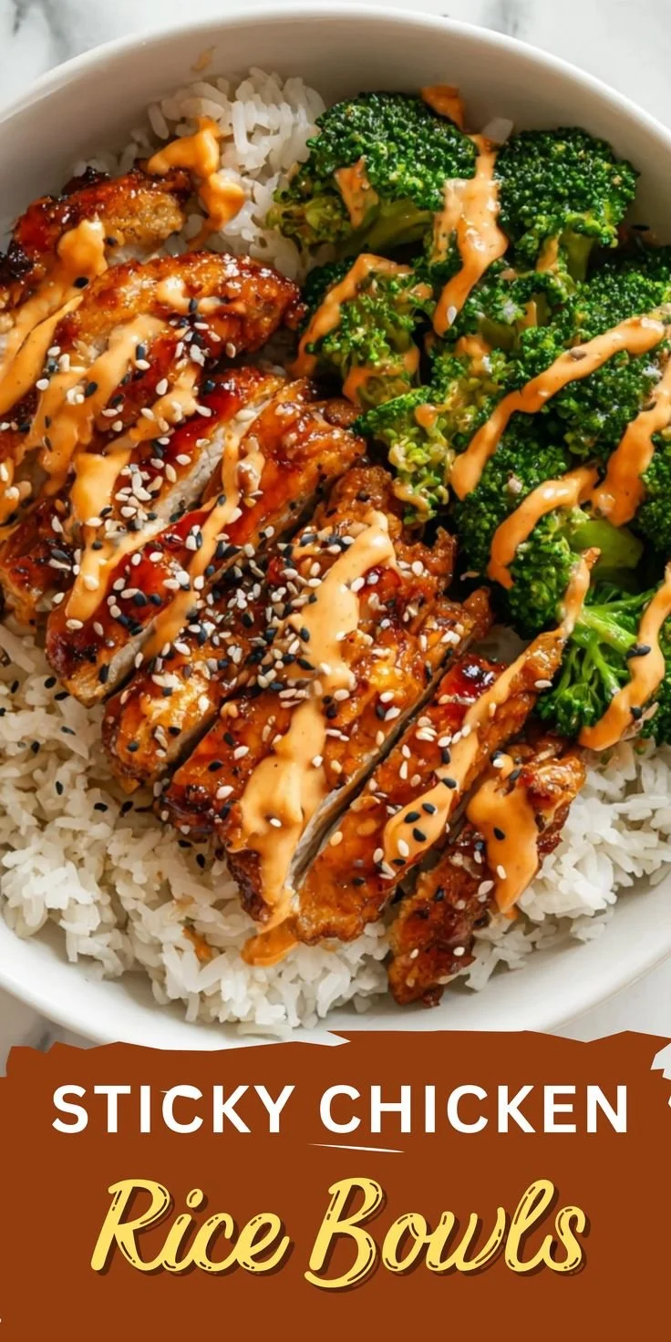 Delicious sticky chicken rice bowls featuring tender chicken and flavorful rice