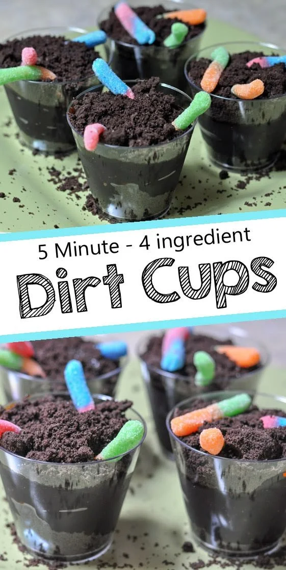 Delicious dirt cups featuring gummy worms as a fun dessert treat