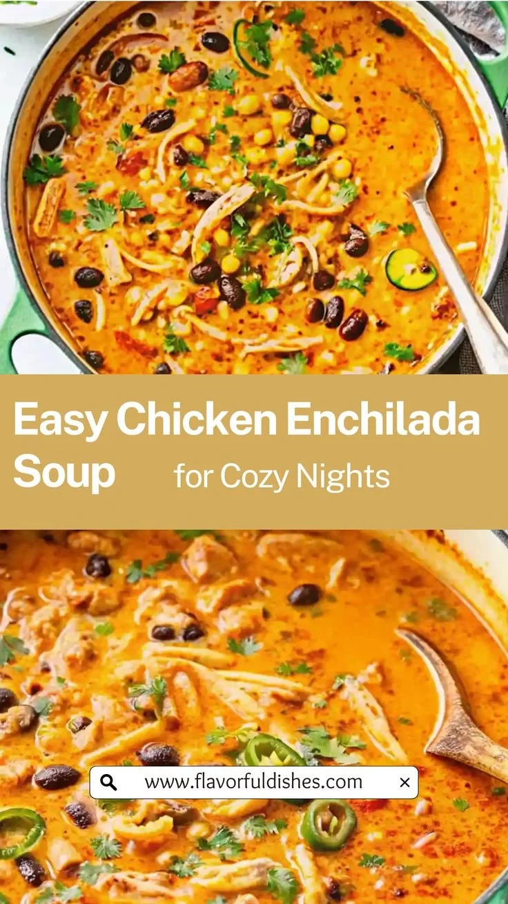 Bowl of easy Chicken Enchilada Soup topped with cheese and cilantro