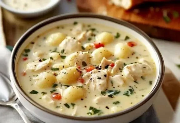 Bowls of creamy chicken gnocchi soup inspired by Olive Garden recipe