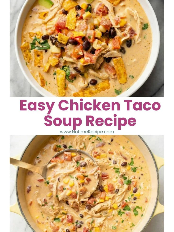 Bowl of easy chicken taco soup topped with cheese and cilantro