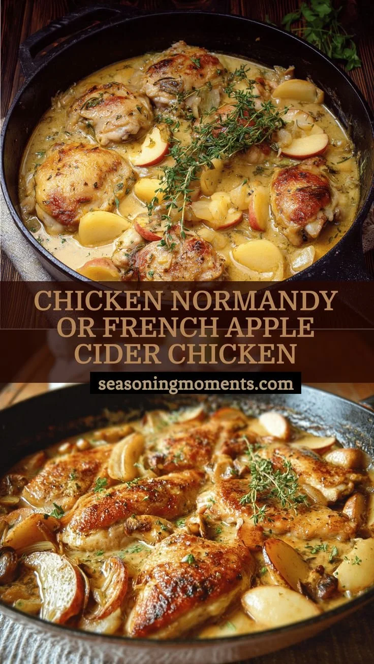 Plate of French apple cider chicken with herbs and spices.
