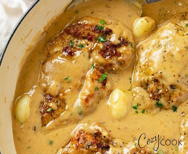 Delicious Garlic Chicken dish garnished with fresh herbs