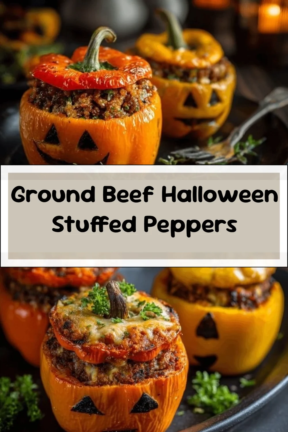 Ground Beef Halloween Stuffed Peppers