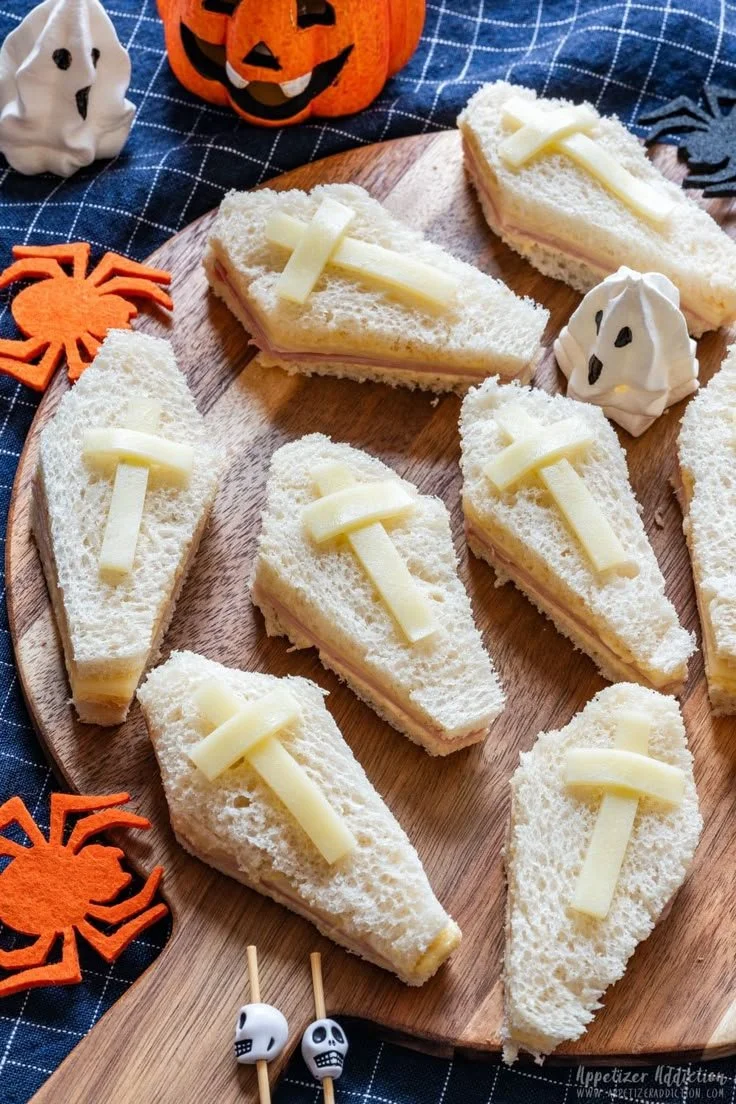 Delicious Halloween coffin sandwiches as spooky appetizers for parties