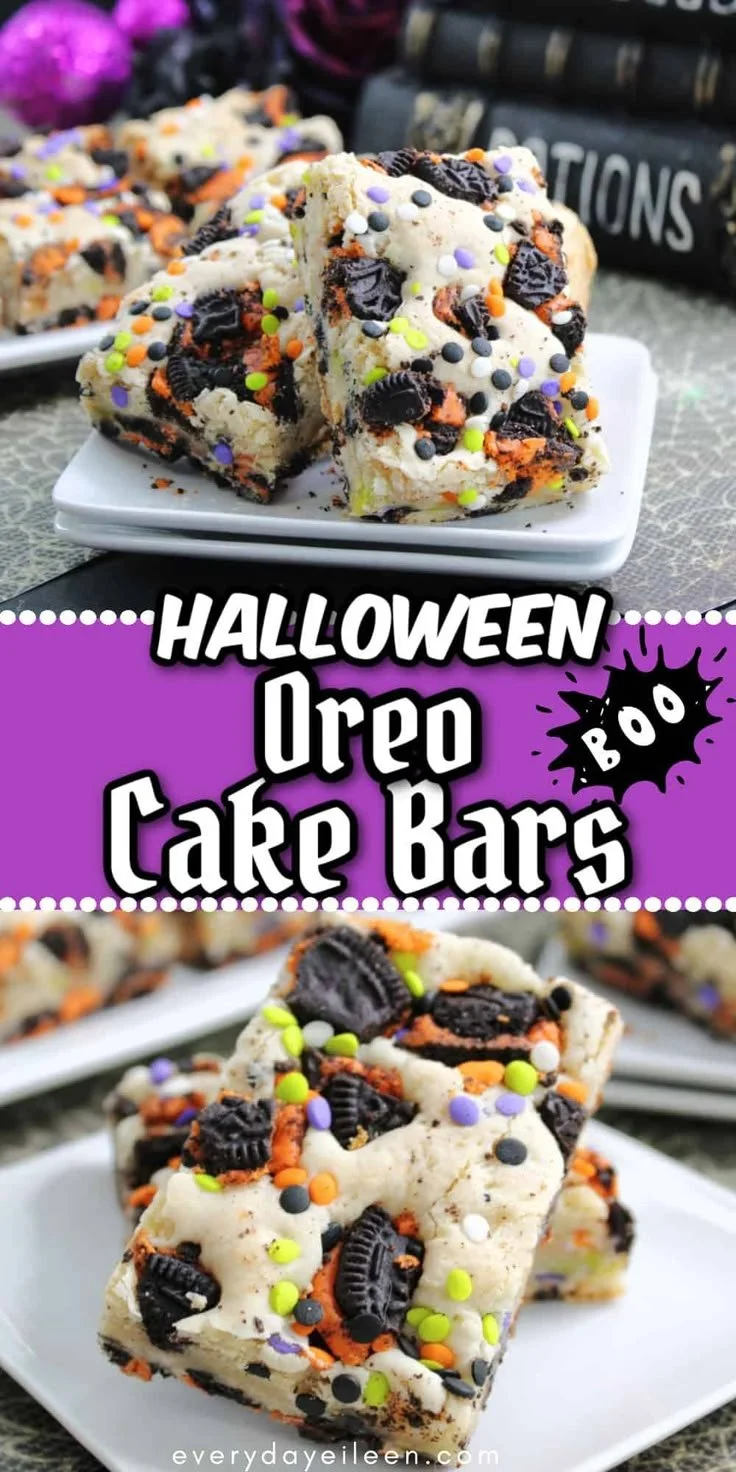 Delicious Halloween Oreo Cake Bars decorated for spooky celebrations