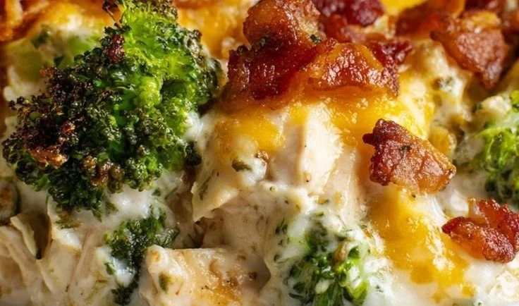 Delicious Healthy Low Carb Chicken Broccoli Casserole in a baking dish