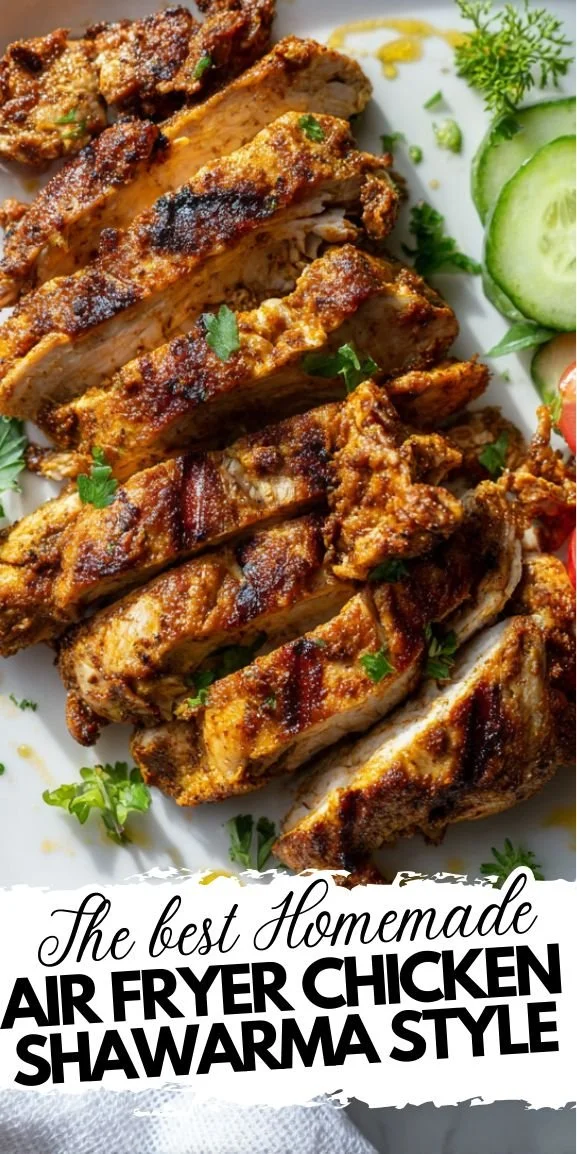 Delicious homemade chicken shawarma cooked in an air fryer for a quick dinner
