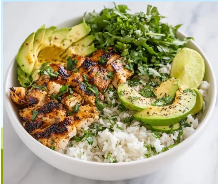 Honey Lime Chicken served with Avocado Rice Bowl for a fresh and zesty dish