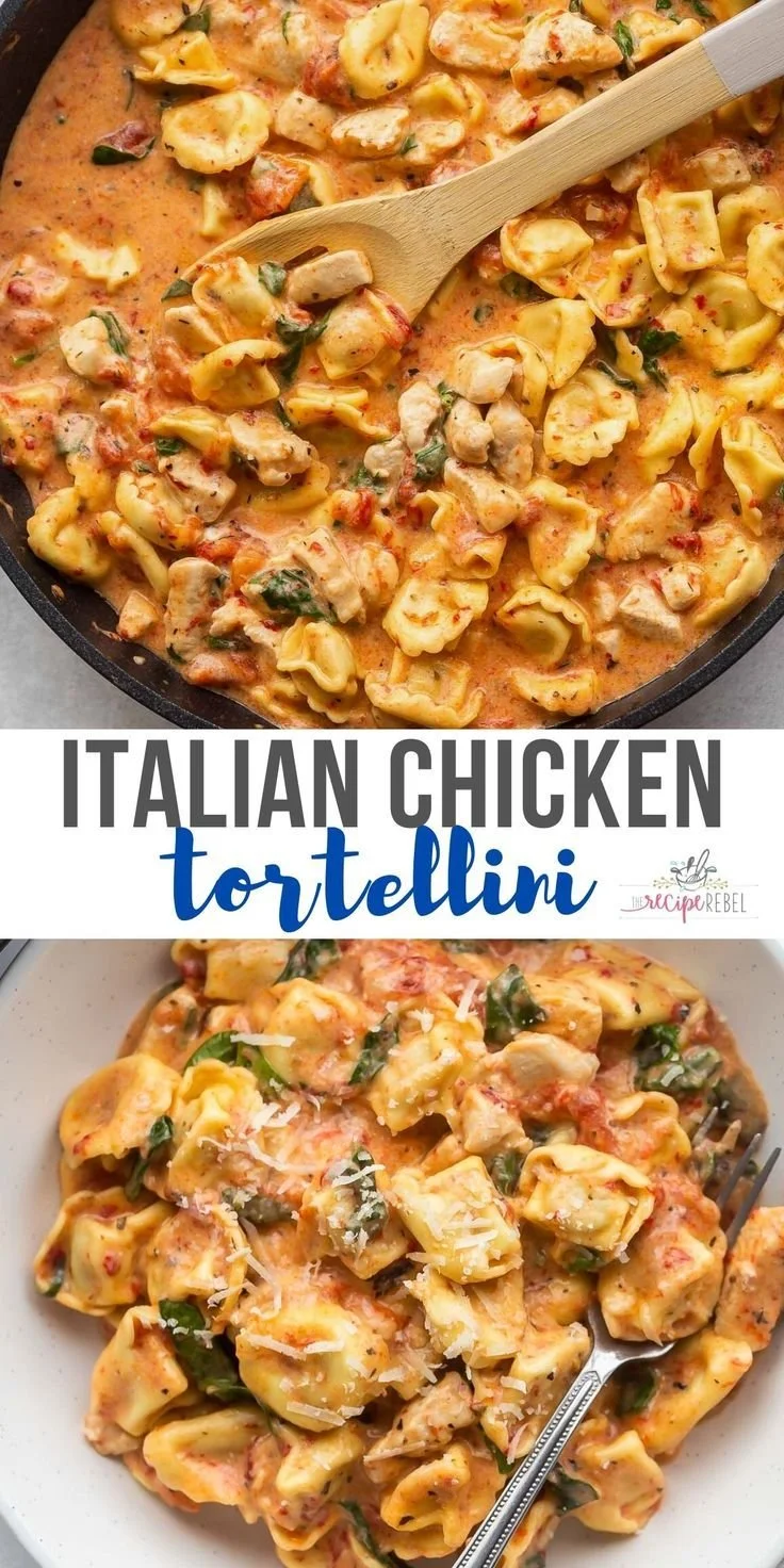 Delicious Italian Chicken Cheese Tortellini served with a creamy sauce and herbs
