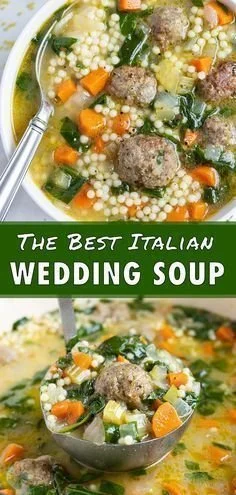 Bowl of Italian Wedding Soup with meatballs and greens