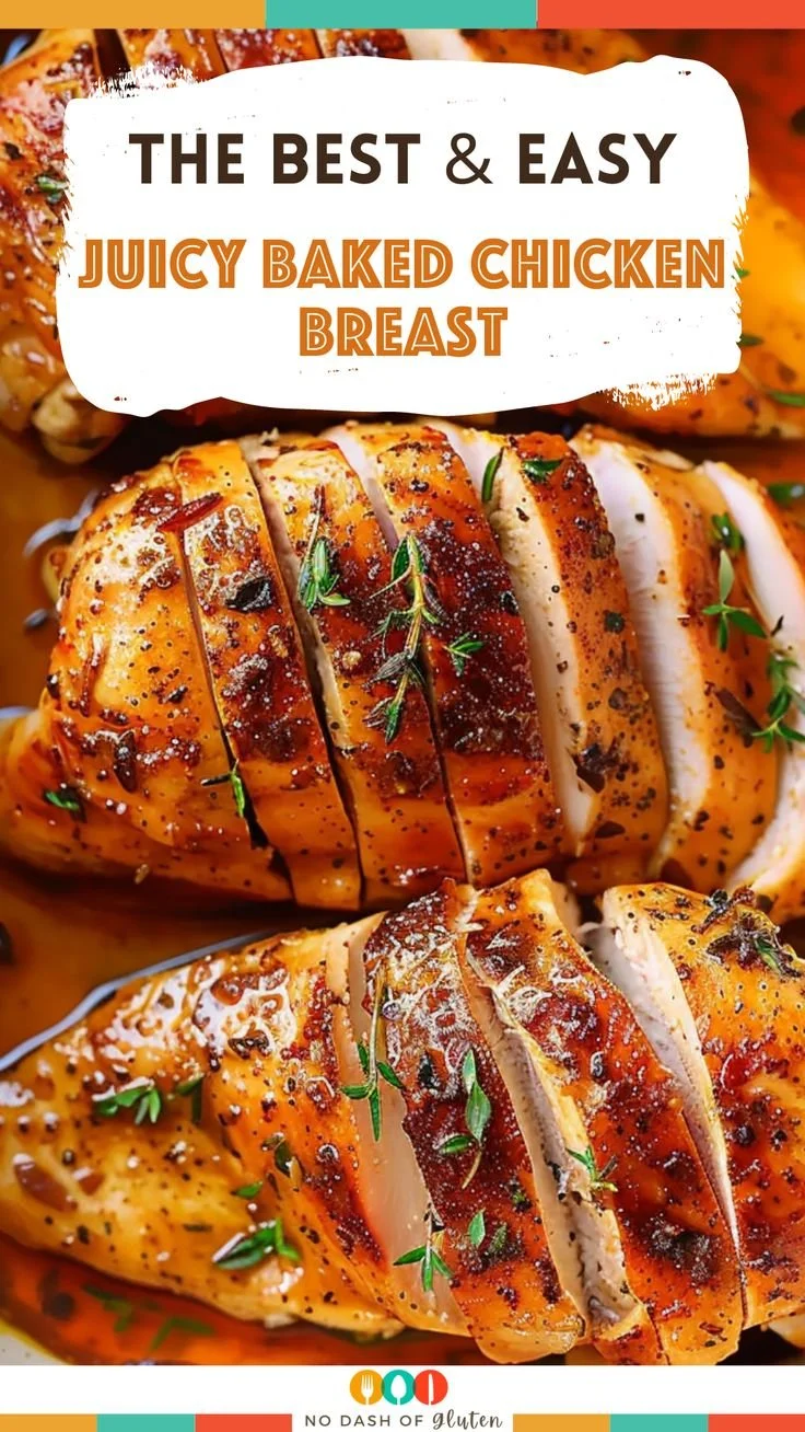 Juicy baked chicken breast served with fresh vegetables and herbs