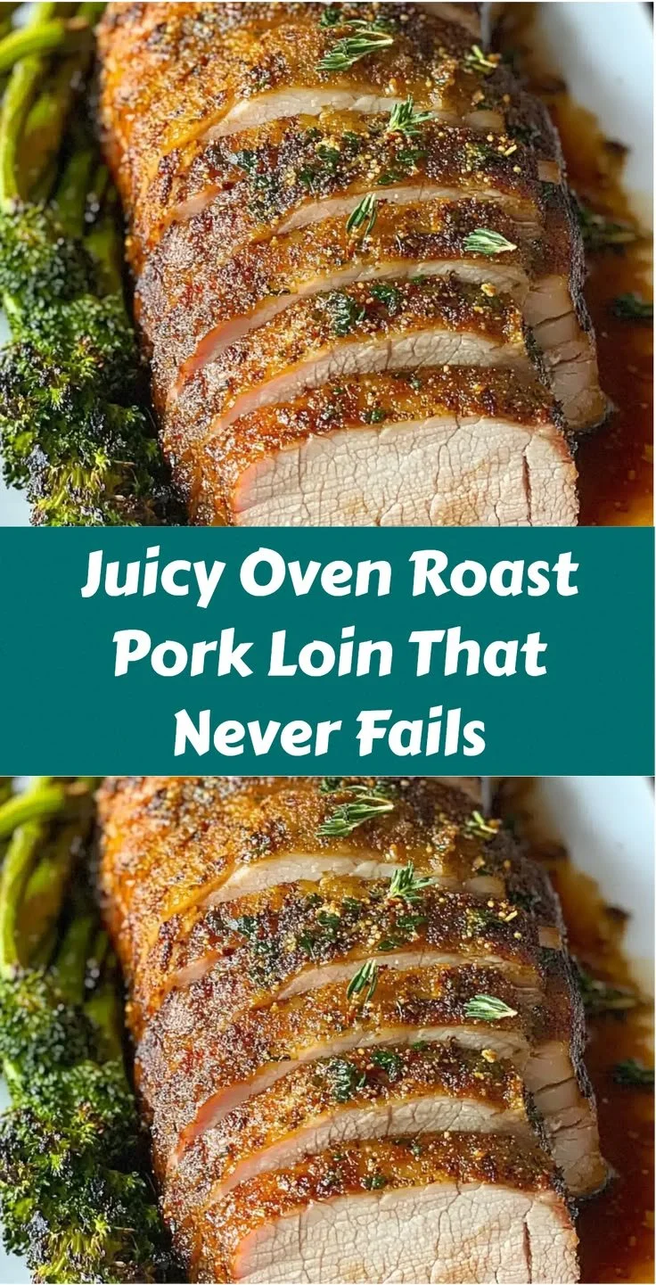 Juicy oven roast pork loin, perfectly seasoned and tender.