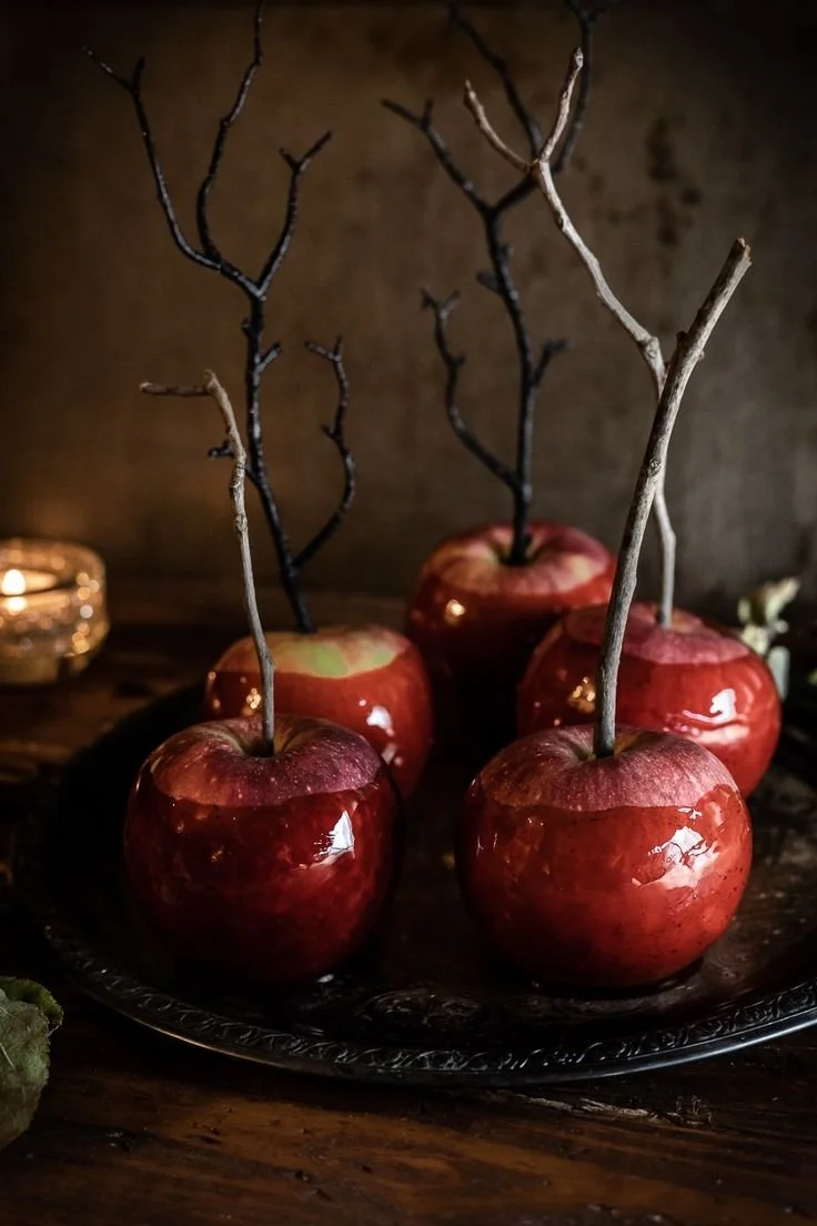 Delicious maple and bourbon candy apples ready for a festive celebration