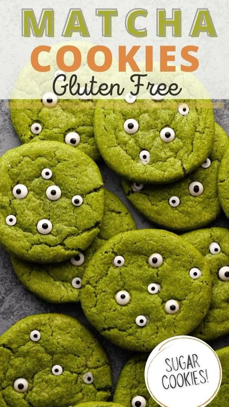 Halloween Matcha Monster Cookies decorated with spooky designs
