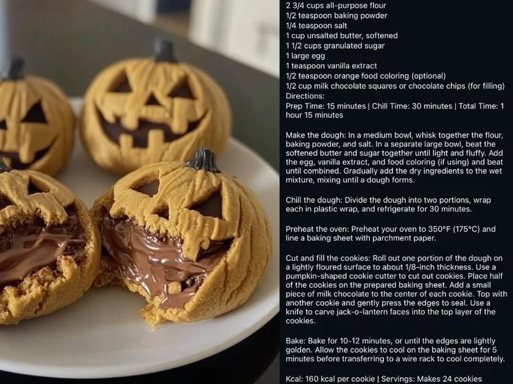 Milk Chocolate Stuffed Jack-O-Lantern Cookies for Halloween